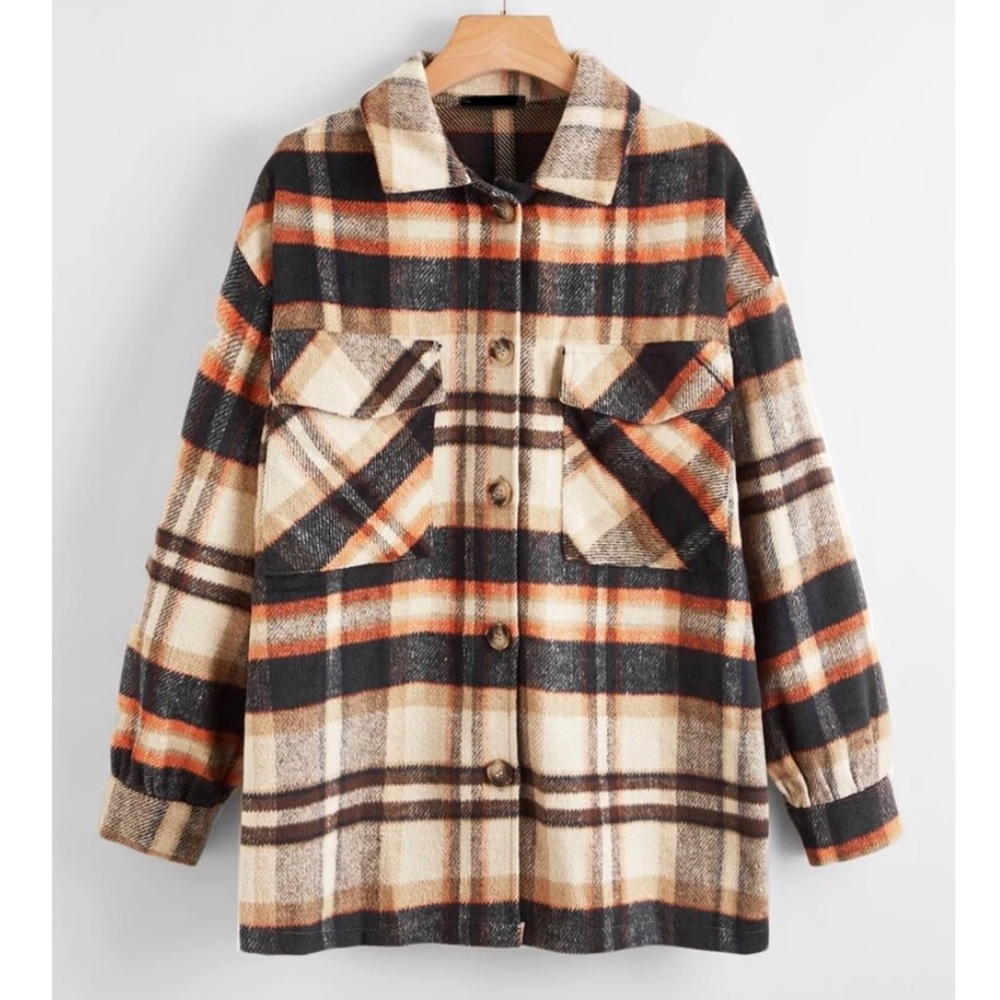 SOLD OUT Autumn Spice Fall Plaid Flannel Button Up Shacket Shirt Jacket - Picture 1 of 3